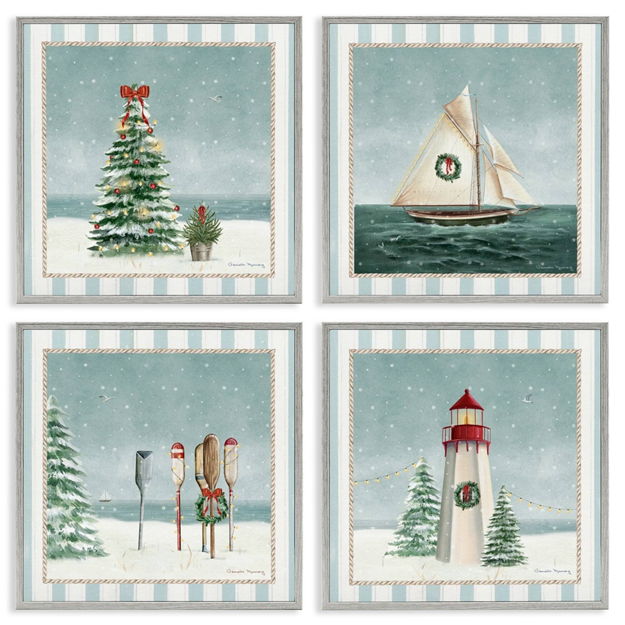 Stupell Industries Nautical Christmas Scenes Framed Giclée Wall Art Set